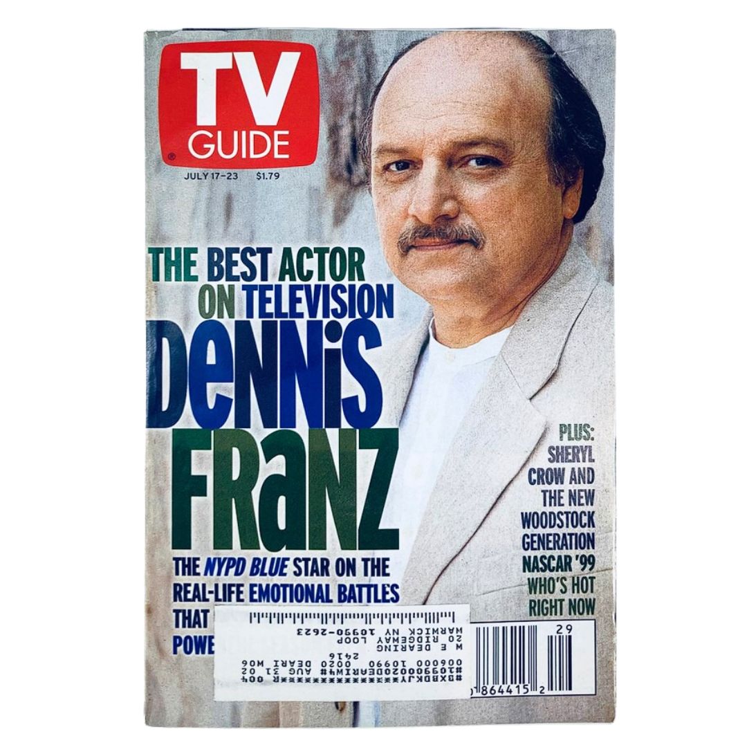 TV Guide Magazine cover from July 17, 1999 featuring Dennis Franz, acclaimed actor known for his role in NYPD Blue, highlighting his recognition as the best actor on television.