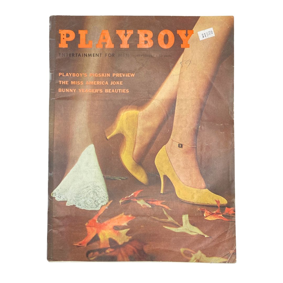 VTG Playboy Magazine September 1959 featuring Playmate Marianne Gaba on the cover, showcasing vintage design with yellow heels and autumn leaves.