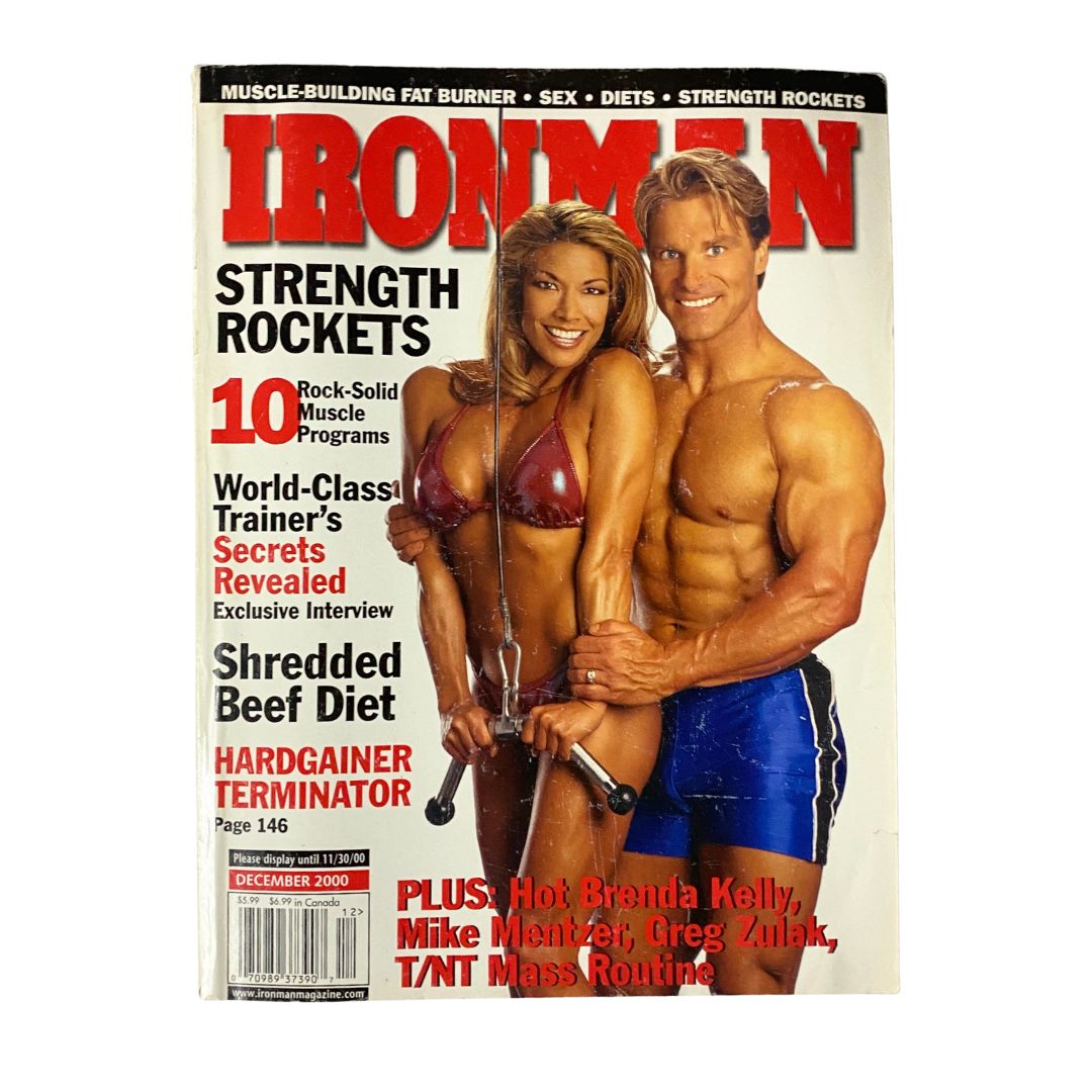 Iron Man Magazine December 2000 cover featuring Clark Bartram and a female model showcasing fitness and strength training, a collectible vintage issue for enthusiasts.