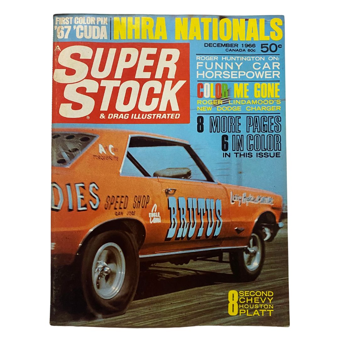 Cover of Super Stock & Drag Illustrated Magazine December 1966 featuring Pontiac GTO, showcasing drag racing articles and vintage visuals.