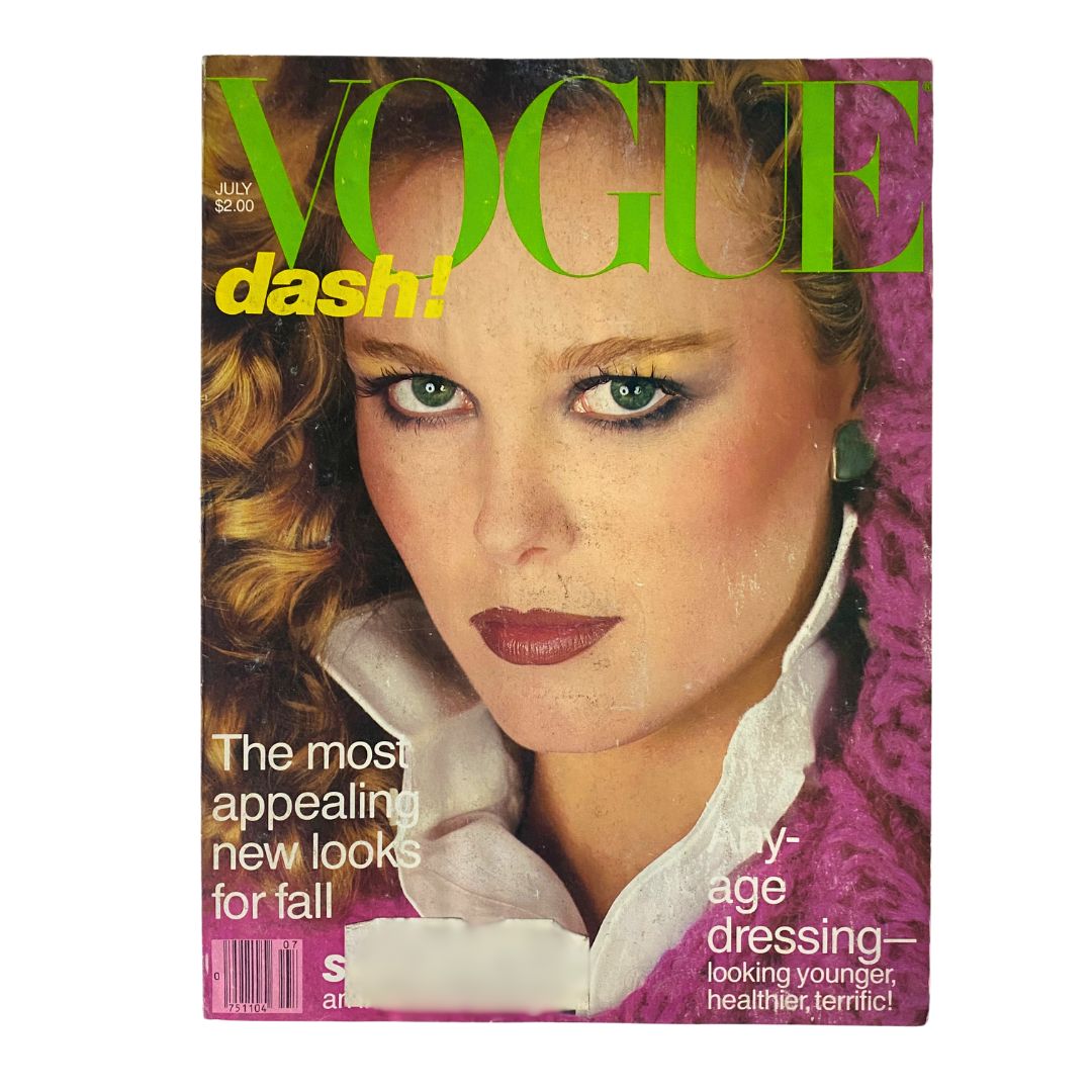 Cover of VTG Vogue Magazine July 1980 featuring Nancy Donahue, photographed by Richard Avedon, showcasing iconic fashion of the era.