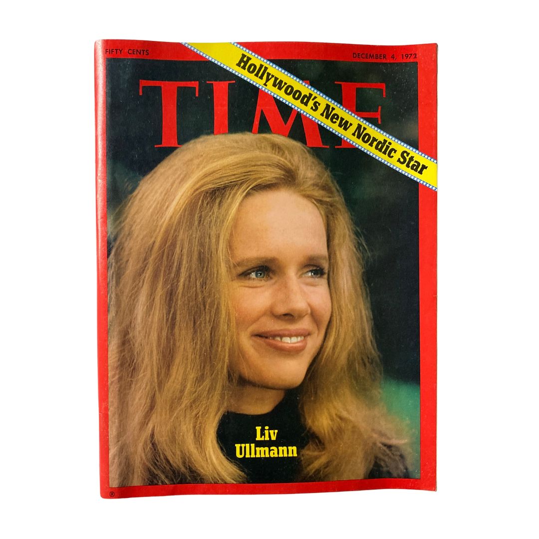 Vintage Time Magazine cover from December 4, 1972, featuring Liv Ullmann, Hollywood's Nordic star, with a striking red and yellow design.