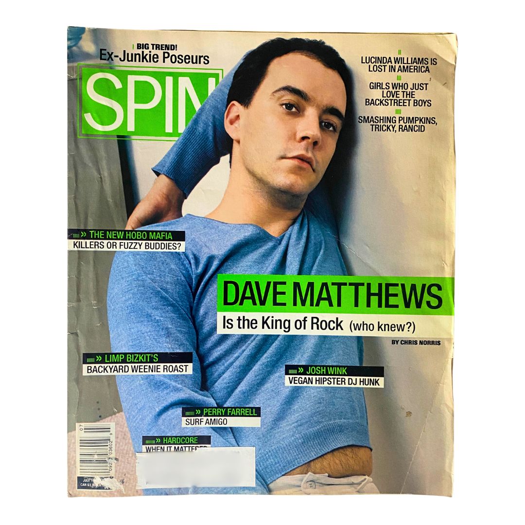Cover of Spin Magazine July 1998 featuring Dave Matthews with the headline 'Is the King of Rock' highlighting his iconic status in music.