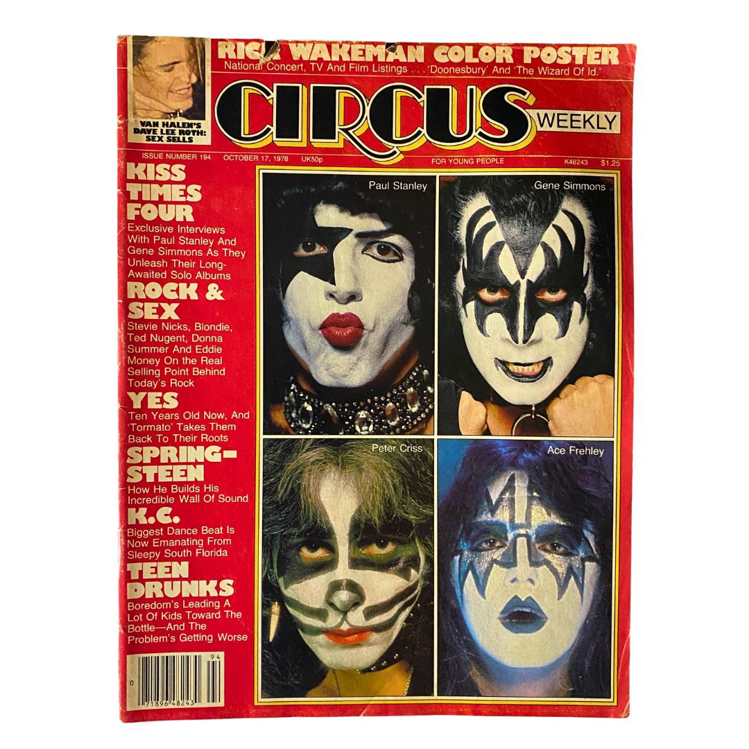 VTG Circus Magazine October 17, 1978, featuring KISS on the cover with Paul Stanley, Gene Simmons, Peter Criss, and Ace Frehley, showcasing their iconic makeup and style.