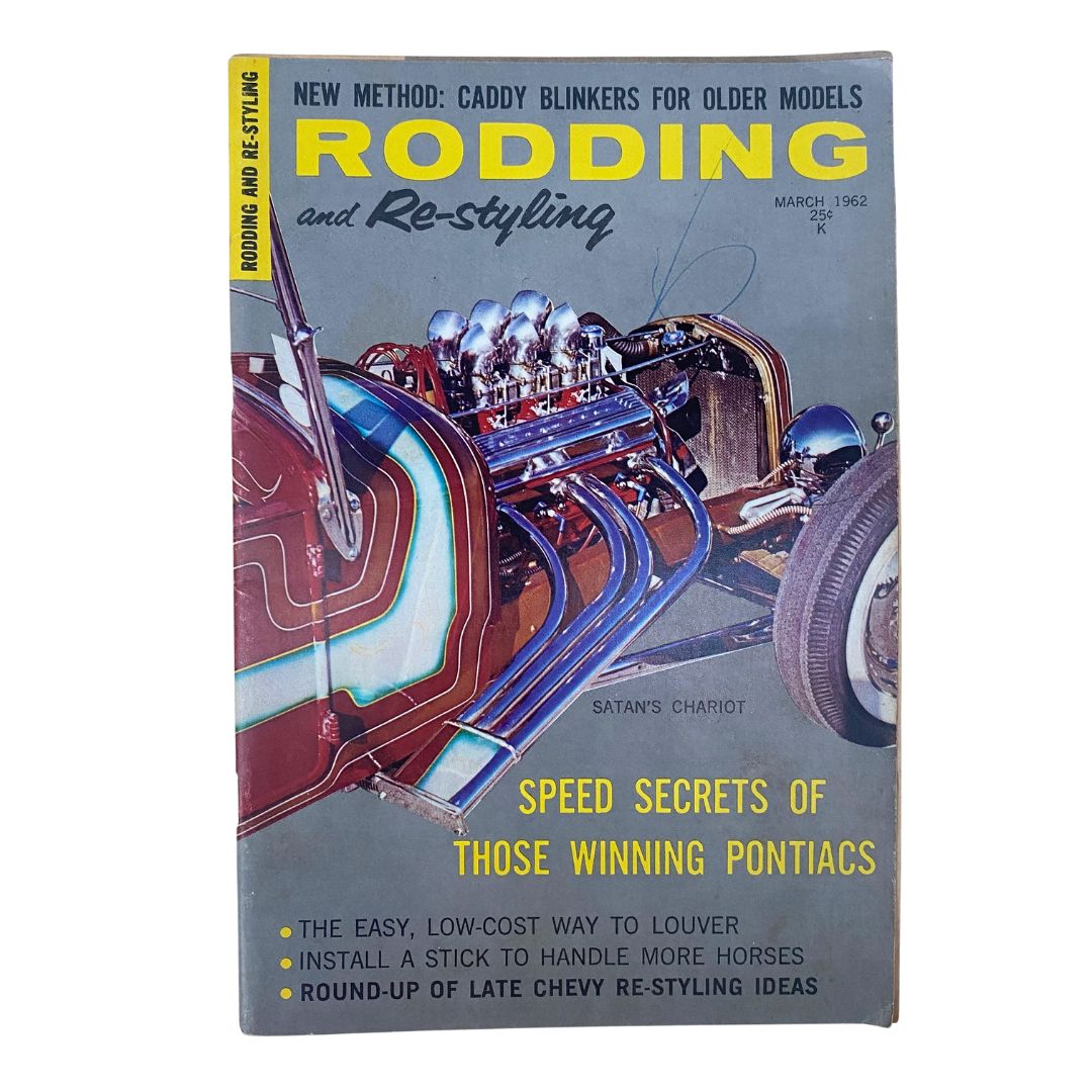 Cover of VTG Rodding & Re-Styling Magazine March 1962 featuring article 'Speed Secrets of Those Winning Pontiacs', showcasing automotive design and car culture from the 1960s.