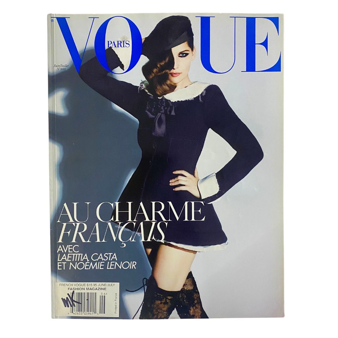 Cover of Vogue Paris Magazine June July 2008 featuring Laetitia Casta, styled by Mario Testino, showcasing French fashion elegance.