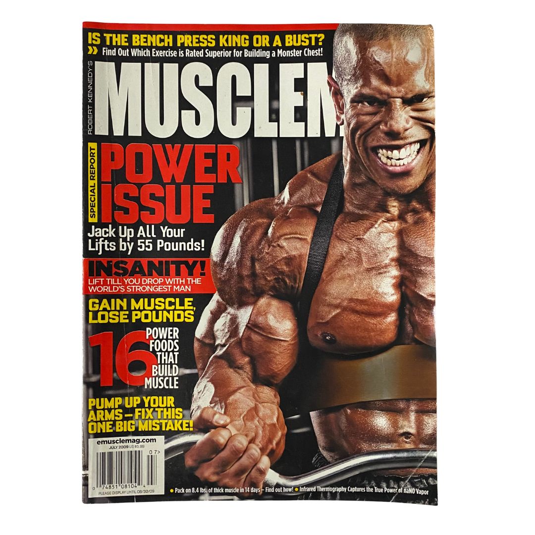 Cover of Muscle Mag Magazine July 2009 featuring David Henry, highlighting bodybuilding trends with the title 'Muscle Mag Magazine July 2009 David Henry Cover No Label'.