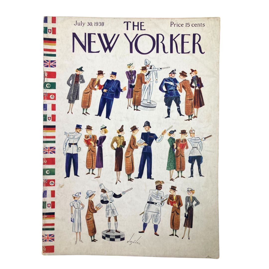 Cover of The New Yorker, July 30, 1938, featuring an illustration titled 'Asking Direction' by Constantin Alajalov