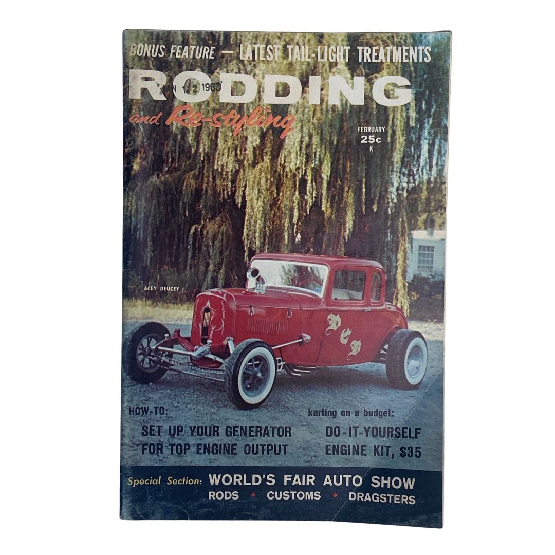 VTG Rodding & Re-Styling Magazine February 1960 showcasing a classic red coupe with a vintage design, highlighting articles on car culture, restoration tips, and custom cars.