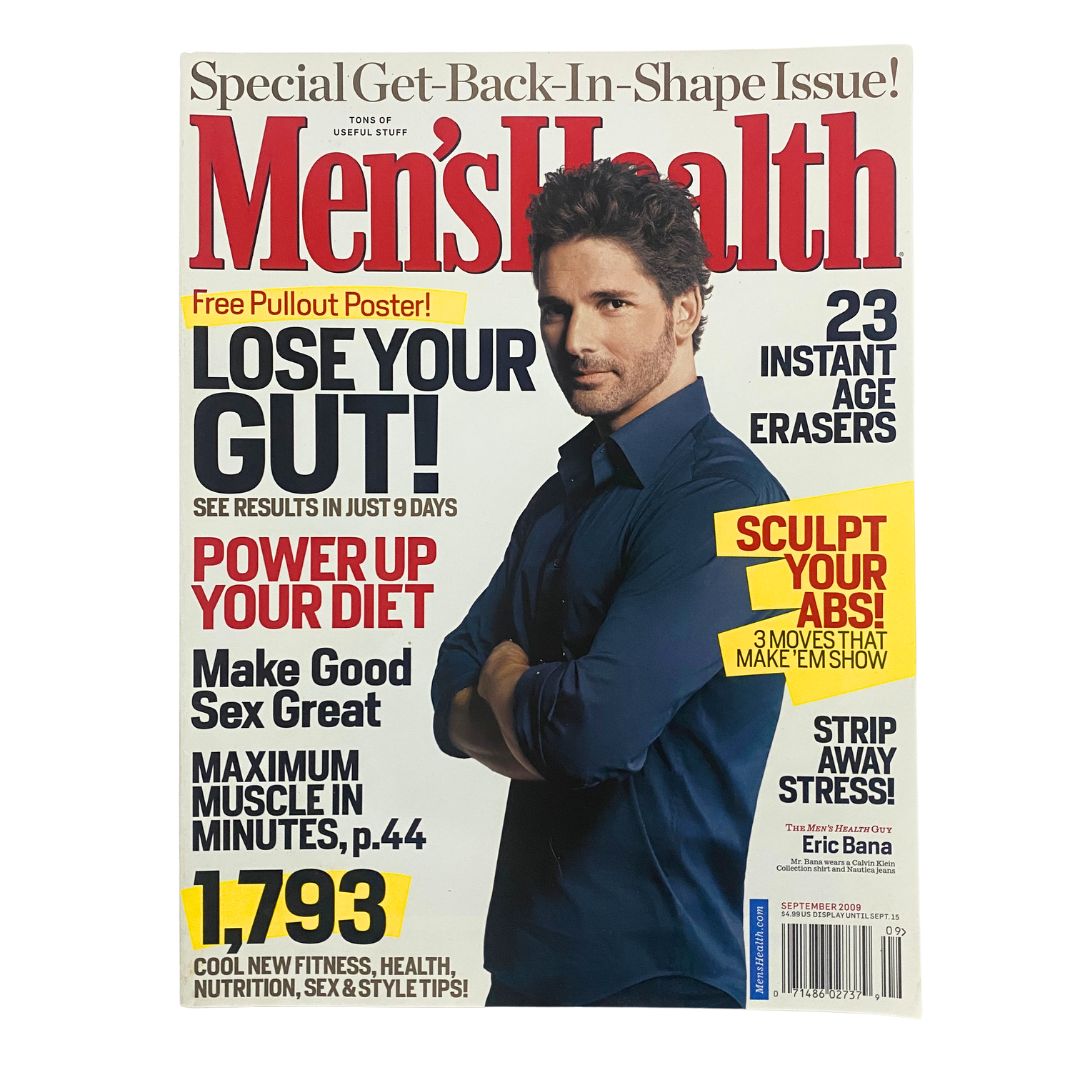 Men's Health Magazine September 2009 cover featuring actor Eric Bana, promoting fitness and lifestyle tips, with a focus on health and wellness trends from the late 2000s.