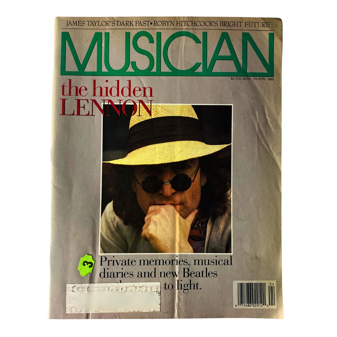 Cover of VTG Musician Magazine April 1988 No. 114 featuring 'The Hidden John Lennon' with a striking image of John Lennon wearing a hat and sunglasses.