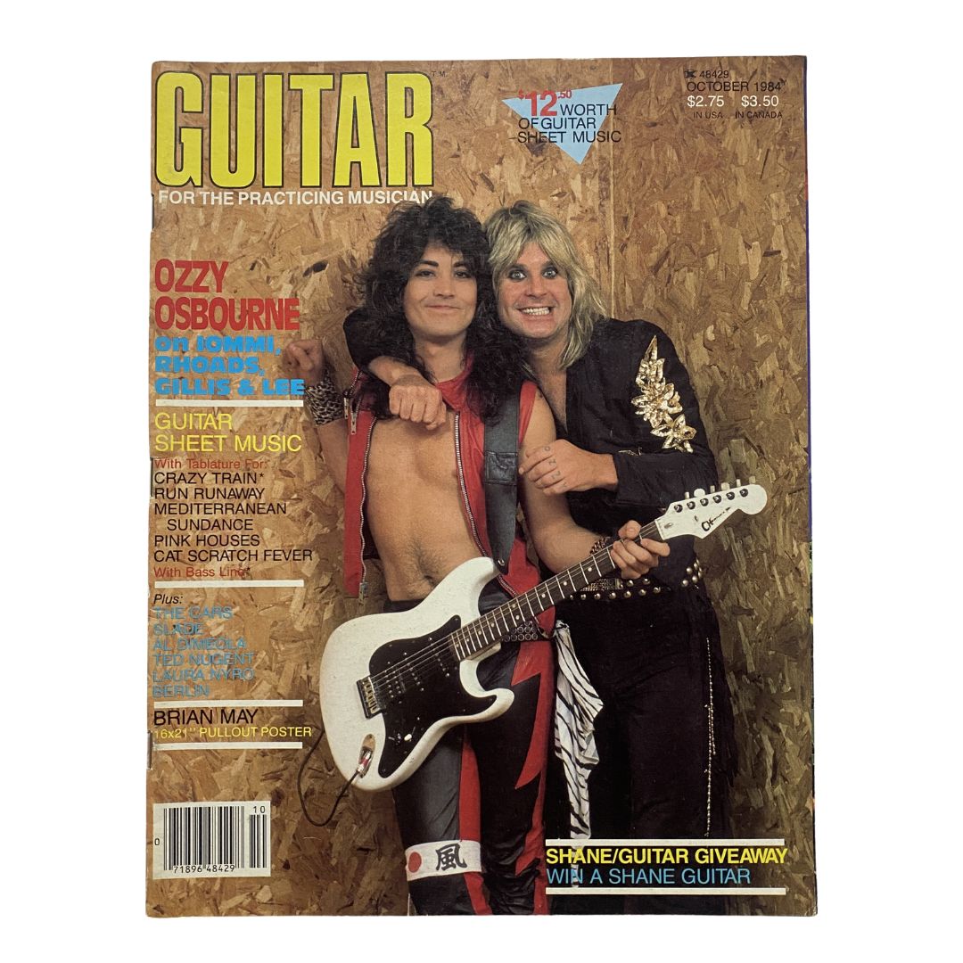 Guitar for the Practicing Musician magazine cover from October 1984 featuring Ozzy Osbourne and a guitarist, showcasing iconic 1980s rock culture.
