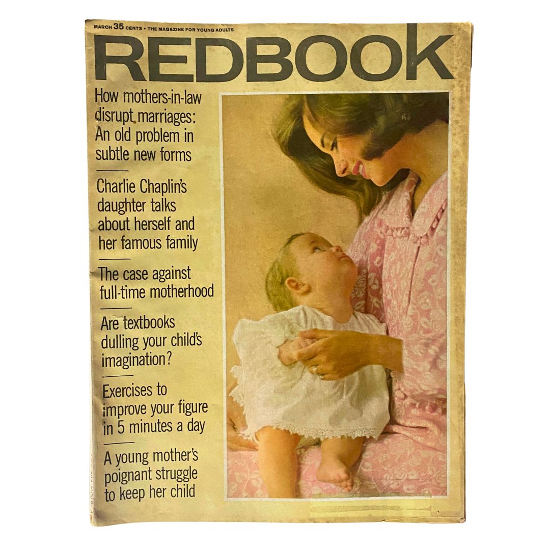 VTG Redbook Magazine March 1965 featuring cover headline 'How Mothers-in-Law Disrupt Marriages', with an image of a mother holding a baby.