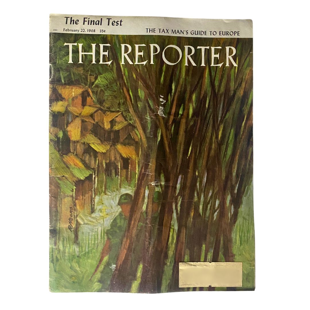 Cover of VTG The Reporter Magazine February 22, 1968, featuring 'The Tax Man's Guide To Europe' with an artistic illustration of trees and structures.