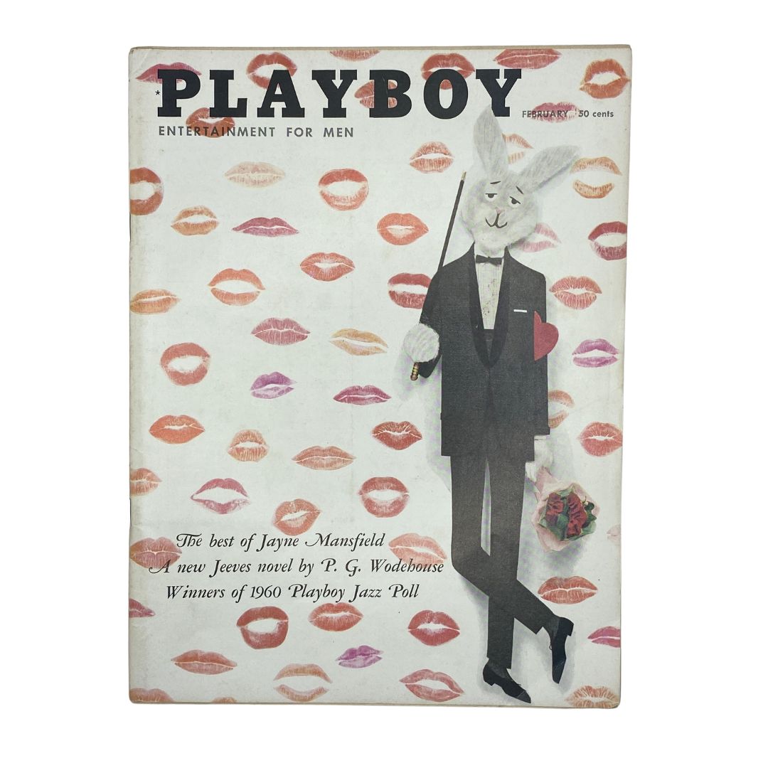 February 1960 Playboy Magazine cover featuring playful design with a bunny character, associated with Playmate Susie Scott, an iconic figure in the magazine's history.