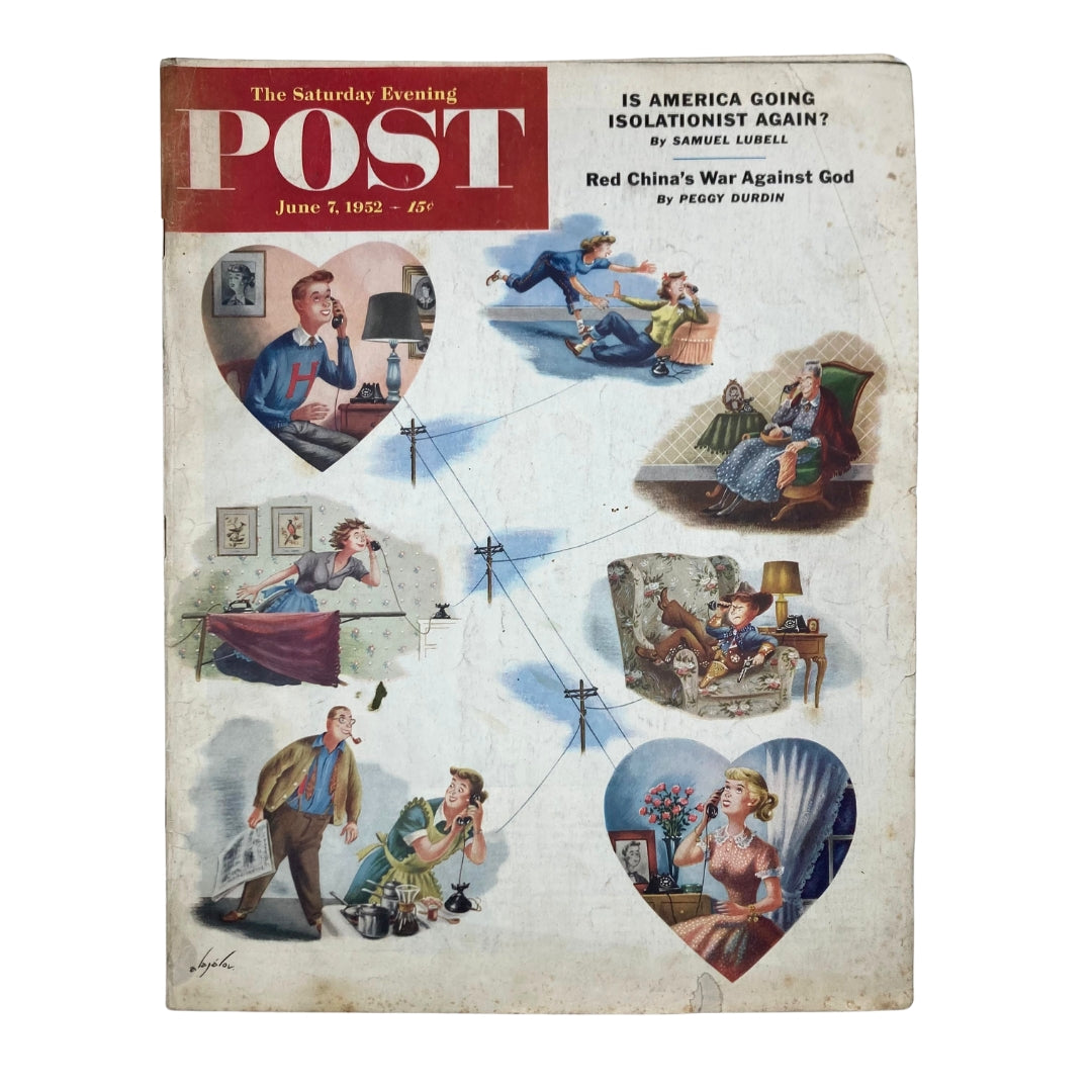Cover illustration of the Saturday Evening Post Magazine June 7, 1952 featuring a phone party themed artwork by Alajalov.