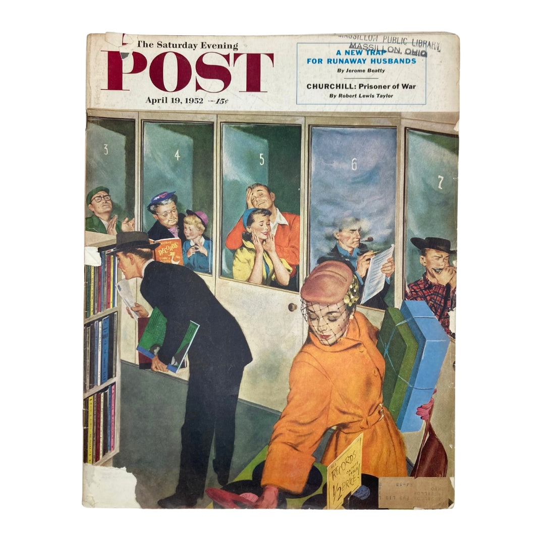 Cover of Saturday Evening Post Magazine April 19 1953 featuring vibrant illustrations of music lovers and a vintage scene.
