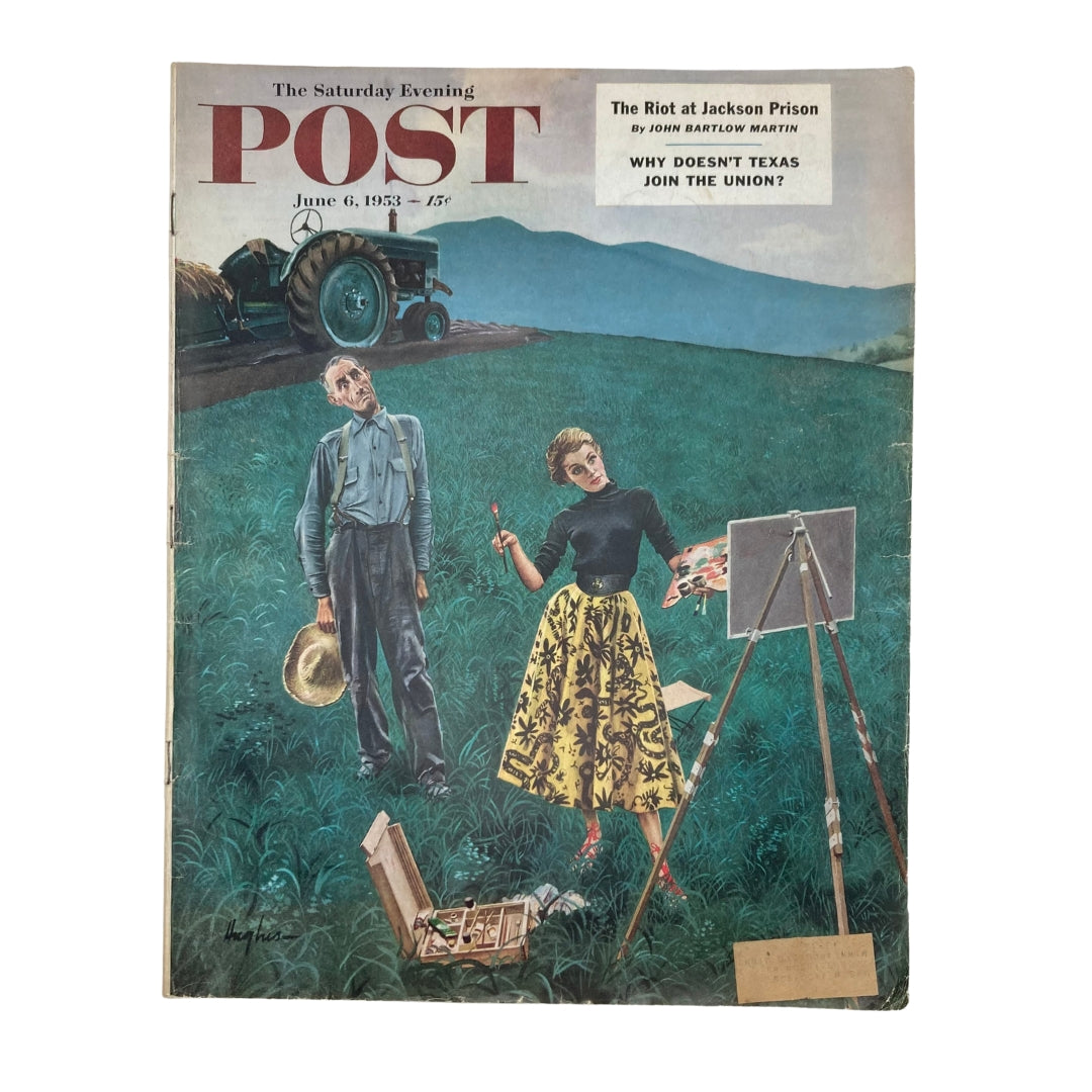 Cover of Saturday Evening Post Magazine June 6, 1953 featuring an illustration of a man and woman painting outdoors, emphasizing art and culture of the 1950s.