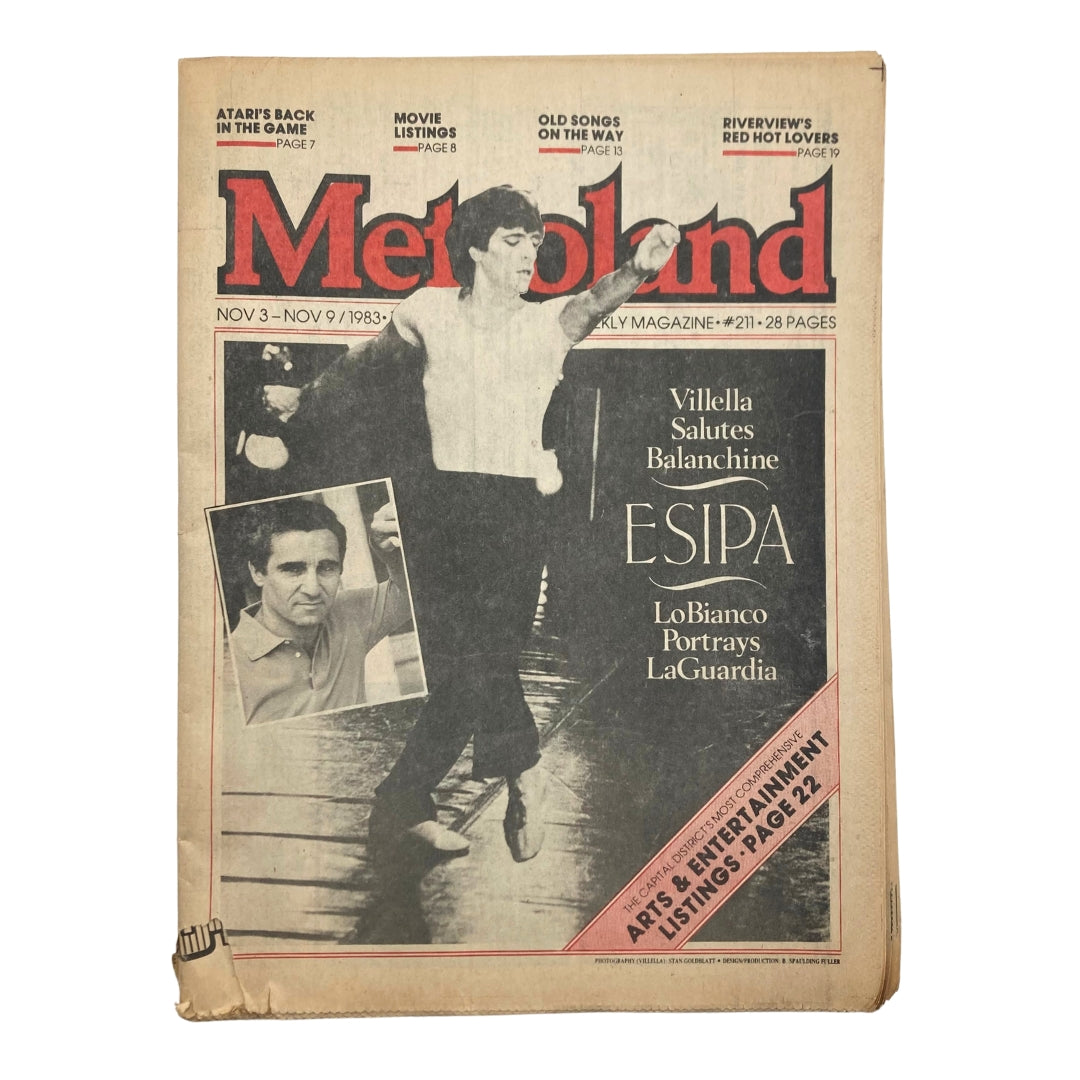 Cover of VTG Metroland Magazine dated November 3, 1983 featuring George Balanchine. The image displays a vintage layout with a headline honoring Balanchine, along with images and articles related to performing arts.
