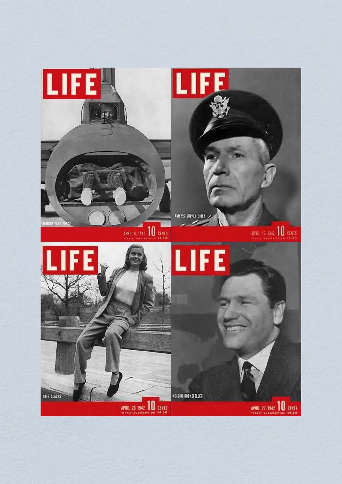 Life Magazine April 27, 1942 cover featuring Nelson Rockefeller, part of the collection titled 'Life Magazine Lot of 4 Full Month of April 1942'.