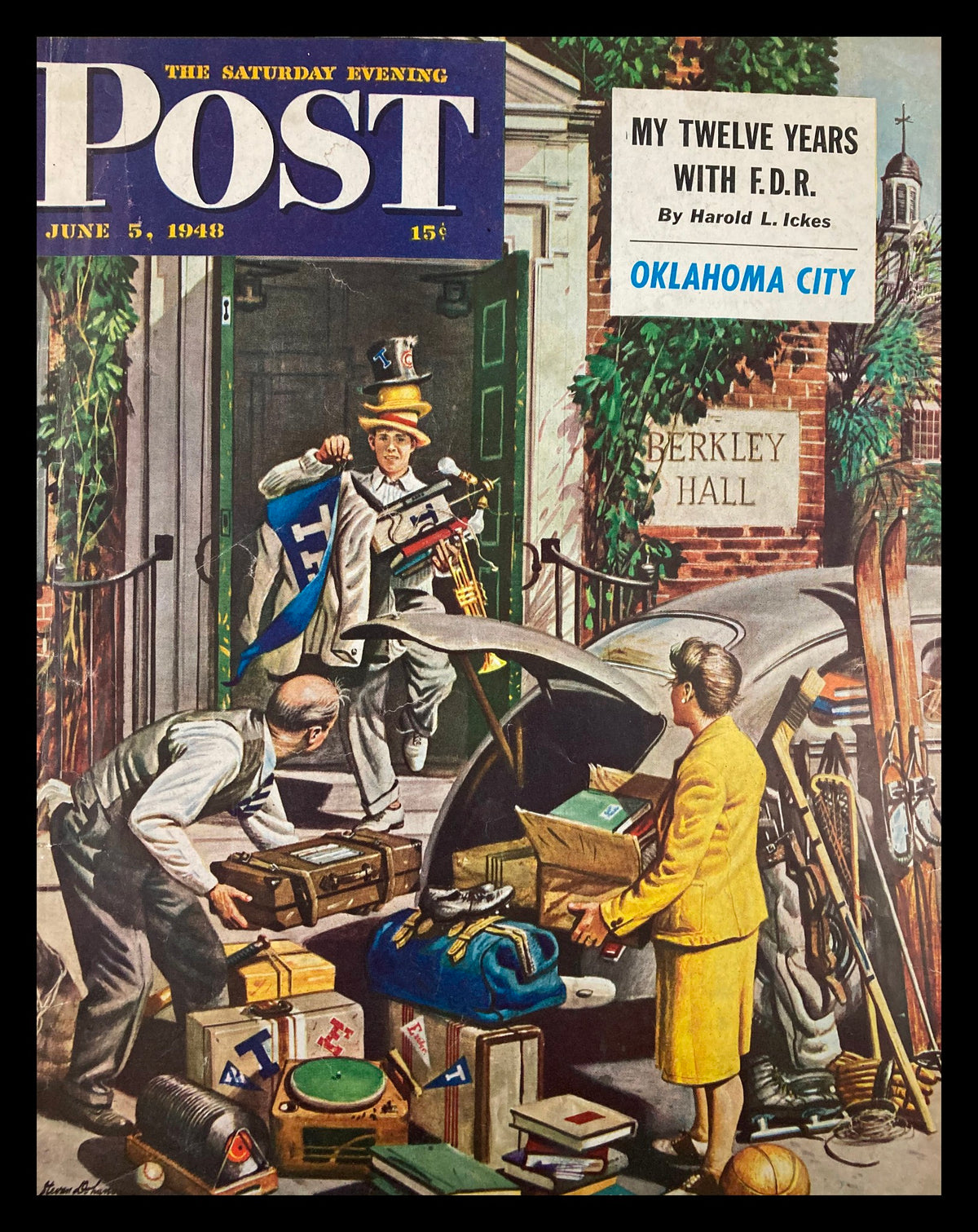 Cover of The Saturday Evening Post, June 5, 1948, featuring a vibrant scene depicting characters loading items into a vehicle, symbolizing life's changing moments. Perfect for collectors of vintage Americana.