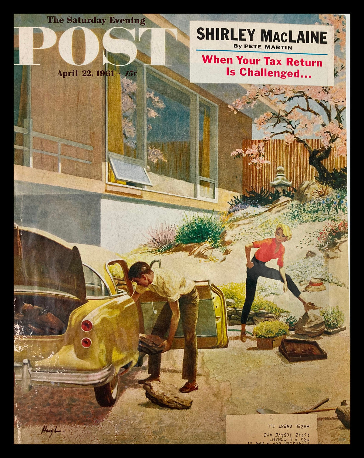 COVER ONLY The Saturday Evening Post April 22 1961 featuring Shirley MacLaine on the cover with a scenic illustration.