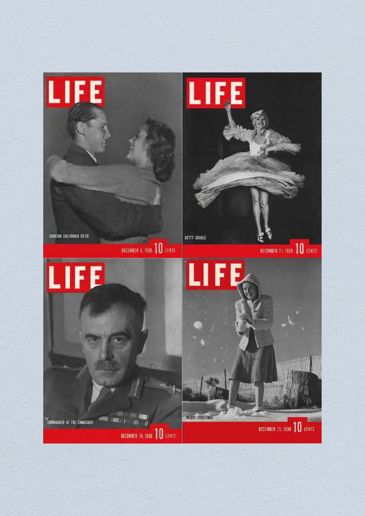 Life Magazine December 25, 1939 cover depicting a cheerful woman in snow, celebrating Christmas and showcasing winter leisure activities.