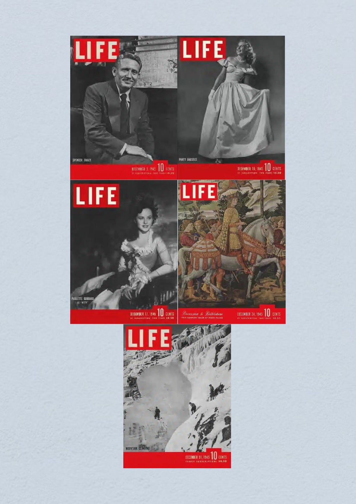 Life Magazine Cover from December 31, 1945 illustrating mountain climbing, included in the full month collection of December 1945 issues.