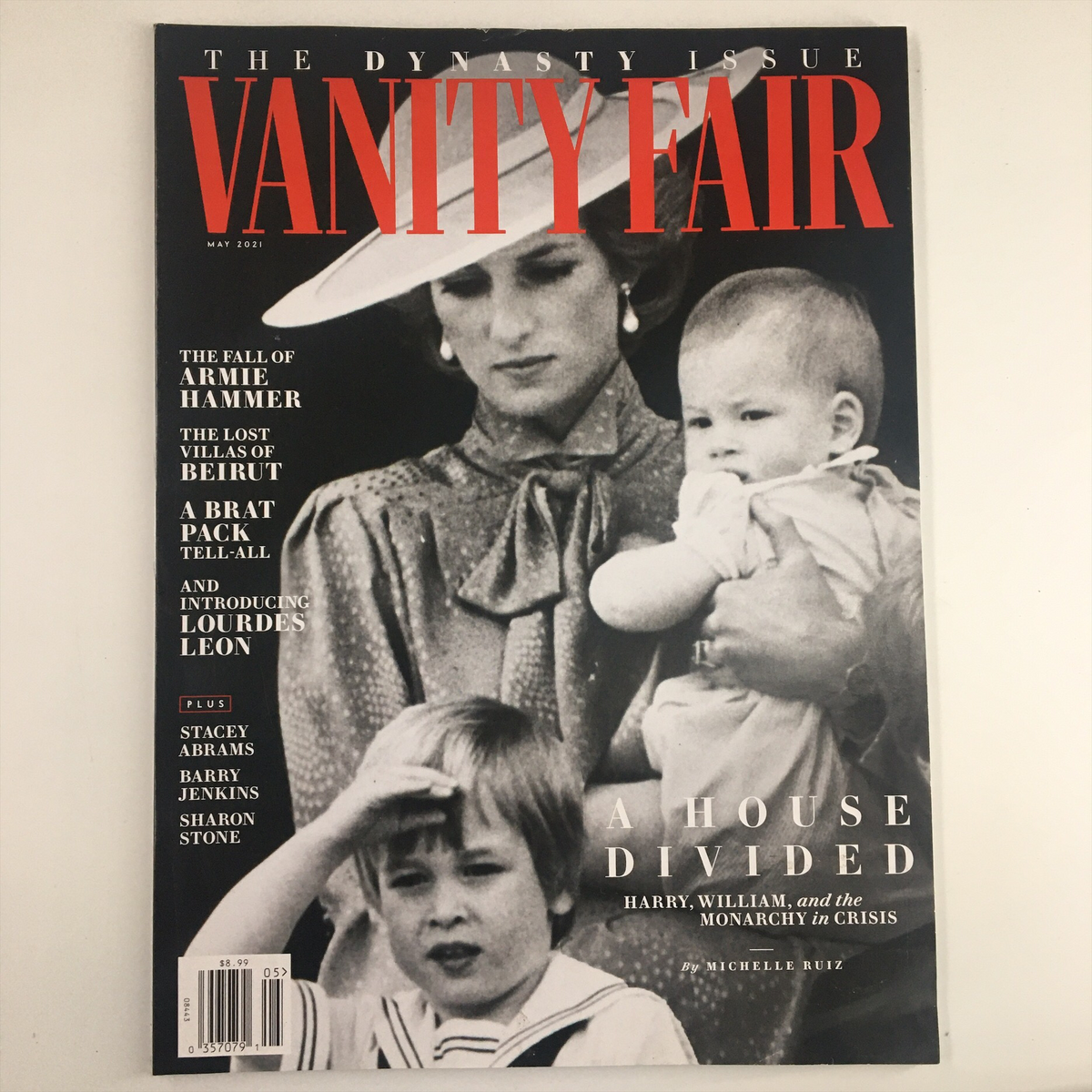 Vanity Fair Magazine May 2021 cover featuring Princess Diana with her children, Prince Harry and Prince William, highlighting the theme 'The Dynasty Issue'. This collectible magazine covers intriguing royal family stories.