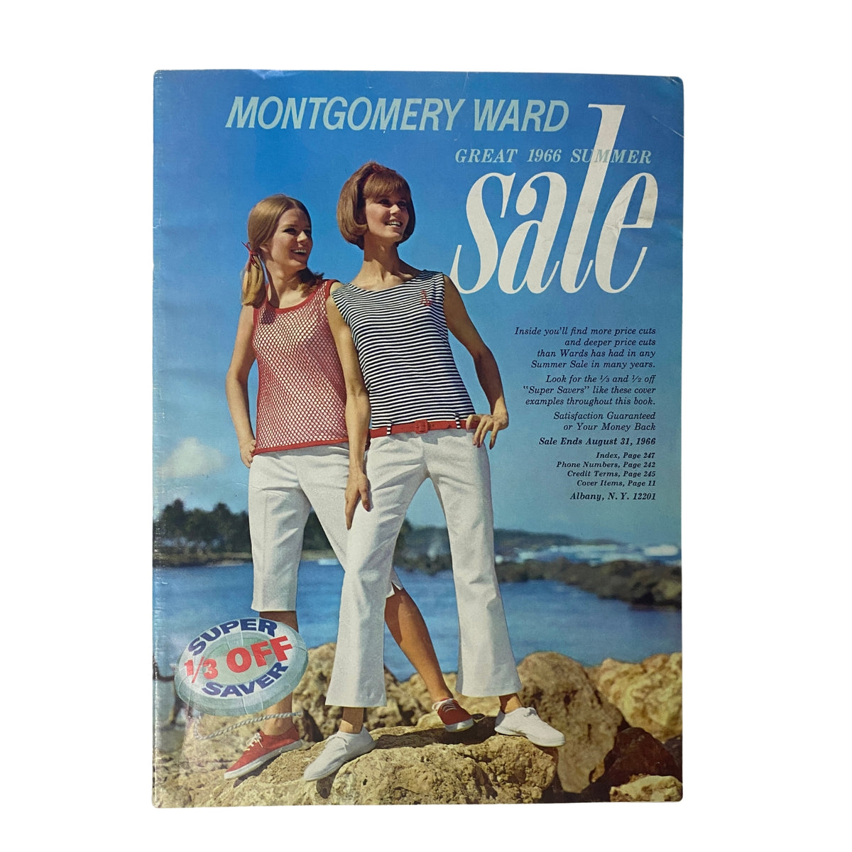1966 Montgomery Ward Summer Catalog cover featuring two women in stylish summer outfits. The catalog highlights a great summer sale and showcases vintage fashion of the mid-1960s.