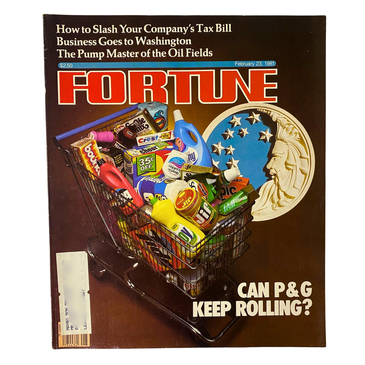 Fortune Magazine February 23, 1981 cover featuring a shopping cart filled with Procter & Gamble products, discussing the company's market influences.
