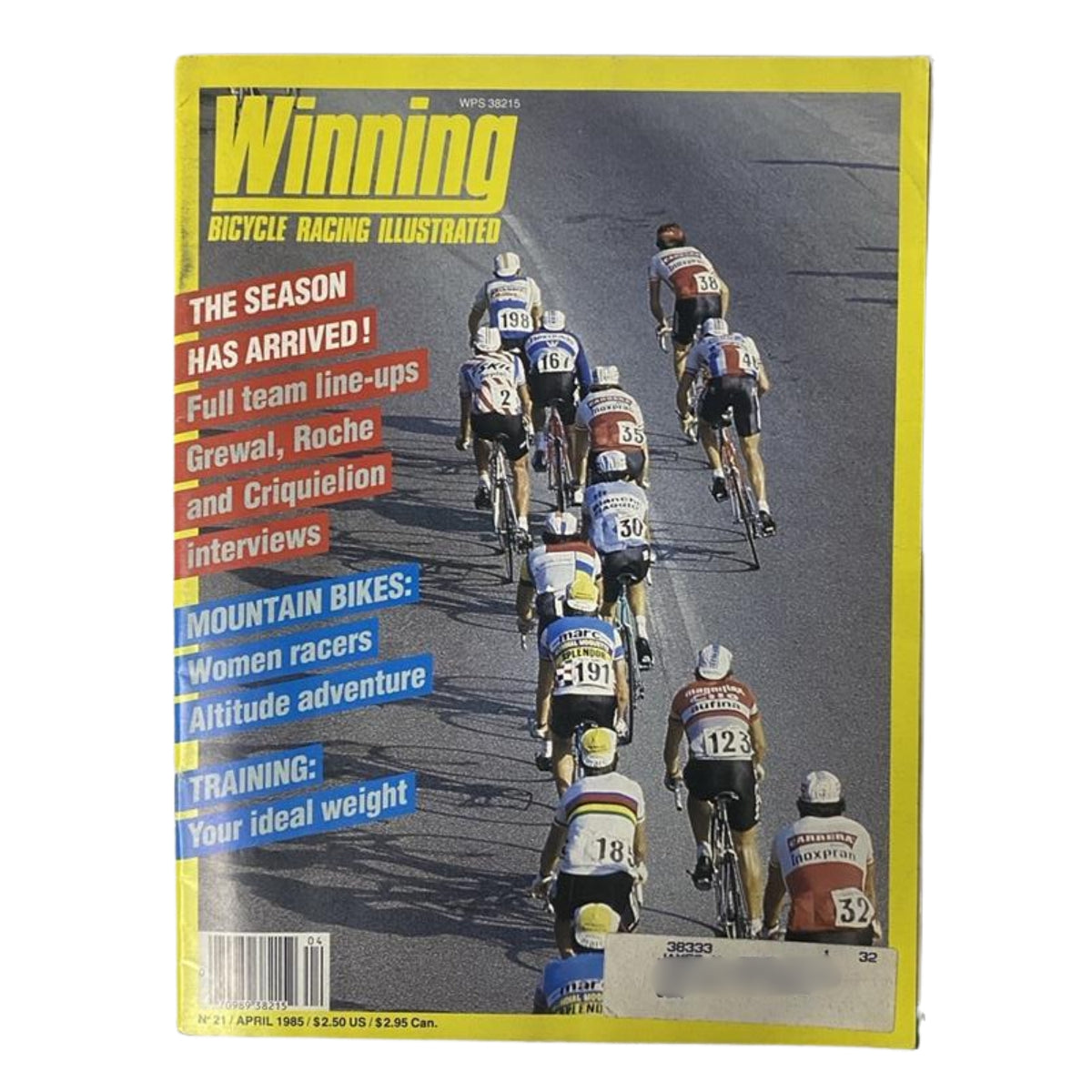 Winning Bicycle Racing Illustrated April 1992 No. 100 cover featuring cyclists competing in a race, with vibrant colors and promotion of the season's highlights, showcasing the magazine's focus on cycling culture.
