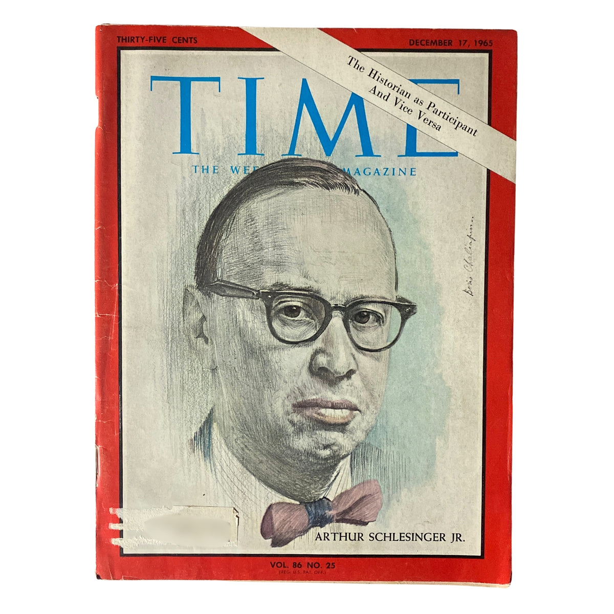 Cover of Time Magazine, December 17, 1965, featuring Arthur Schlesinger Jr., with a prominent illustration and the title prominently displayed. The issue discusses significant political themes from the era.