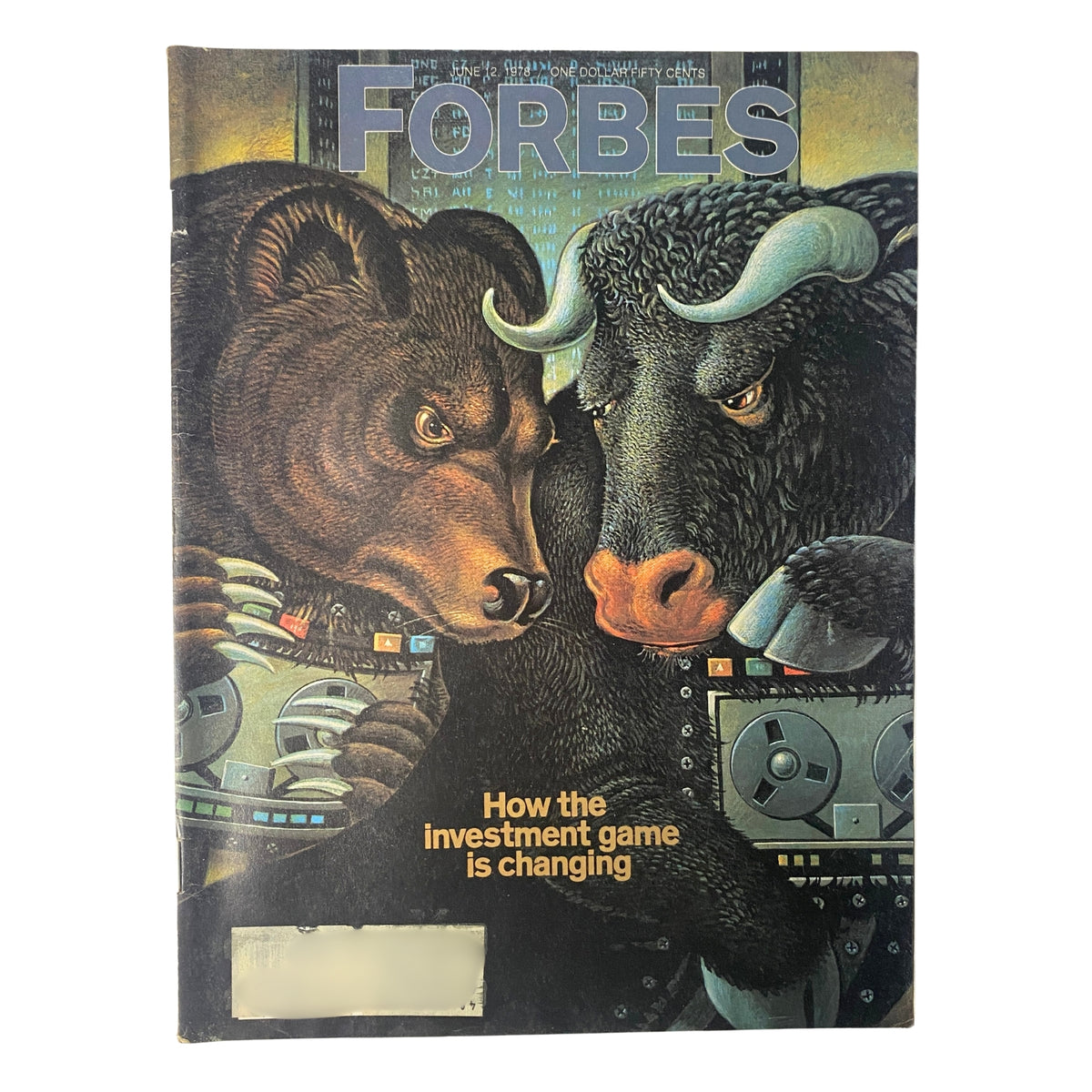 Cover of Forbes Magazine from June 12, 1978 featuring a bear and bull symbolizing market trends with the title 'How the investment game is changing'.