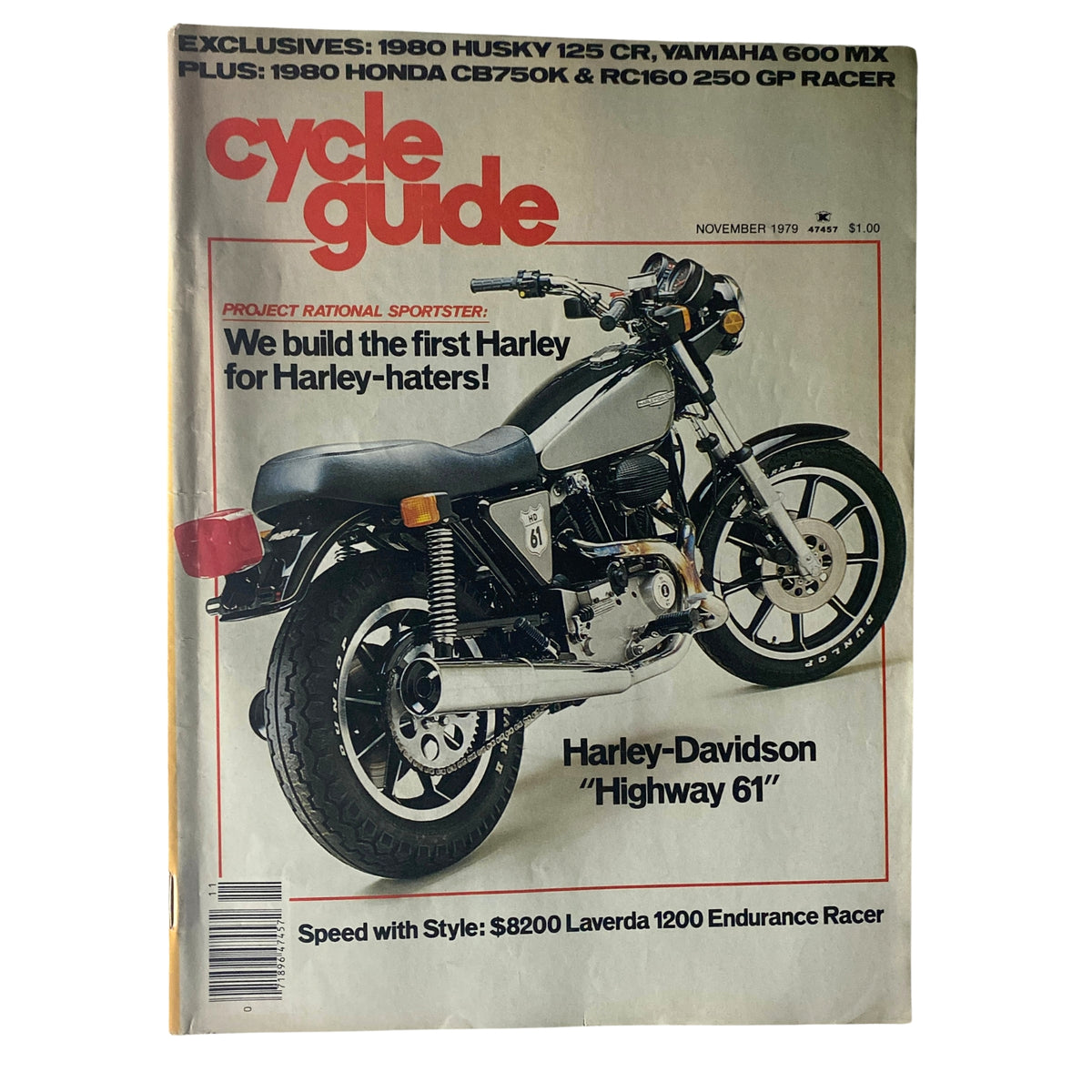 Cycle Guide Magazine November 1979 cover featuring a Harley-Davidson Highway 61 motorcycle, showcasing vintage motorcycle culture from the late 1970s.