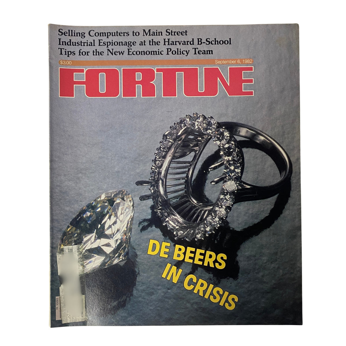 Fortune Magazine September 6, 1982 cover featuring De Beers's diamond business with a diamond ring and a large diamond, titled 'De Beers in Crisis'.