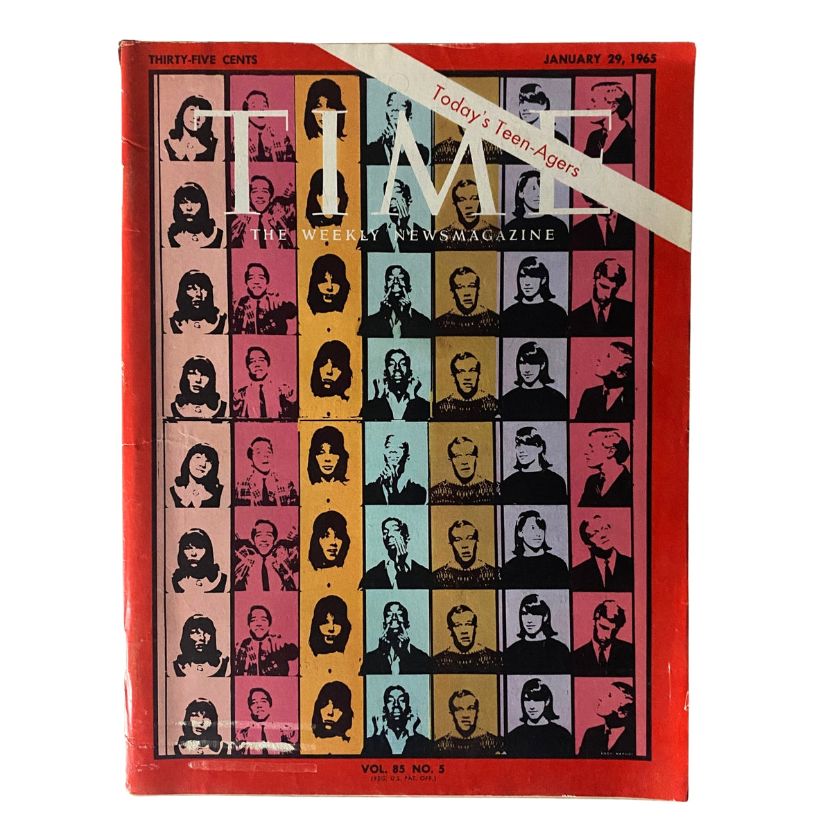 Cover of Time Magazine January 29, 1965 Vol 85 No. 5 featuring the headline 'Today's Teen-Agers' with a vibrant collage of youth faces, showcasing 1960s teen culture.
