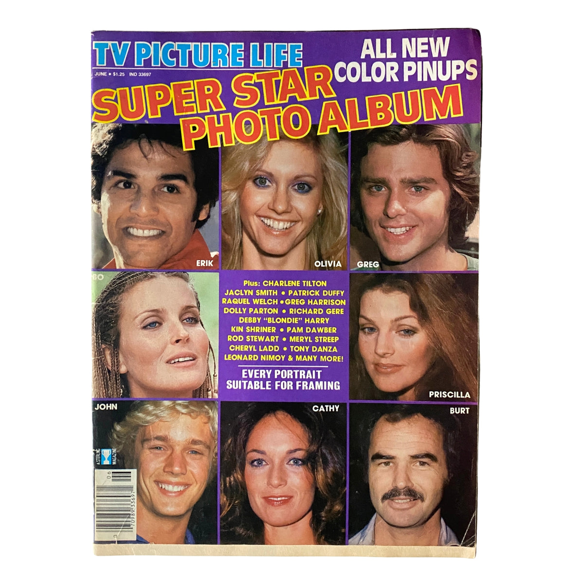Cover of the TV Picture Life Magazine June 1980 featuring Erik Estrada, Olivia Newton-John, and Greg Harrison, highlighting Super Star Photo Album and showcasing color pinups.
