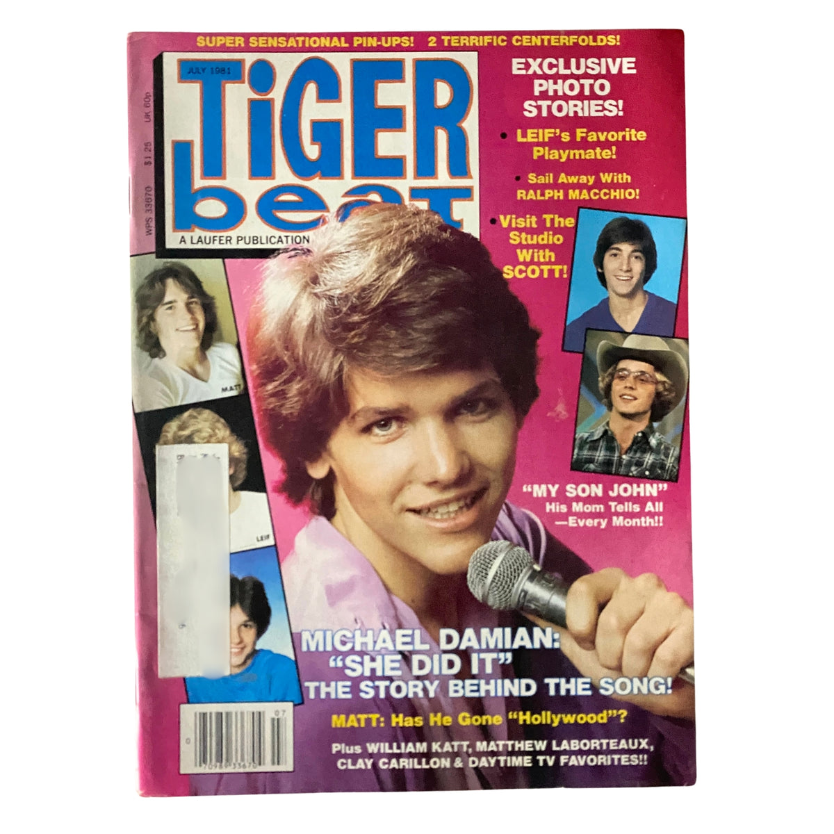 Cover of Tiger Beat Magazine July 1981 featuring Michael Damian, Matt Dillon, and Leif Garrett with headlines about exclusive photo stories and pin-ups.