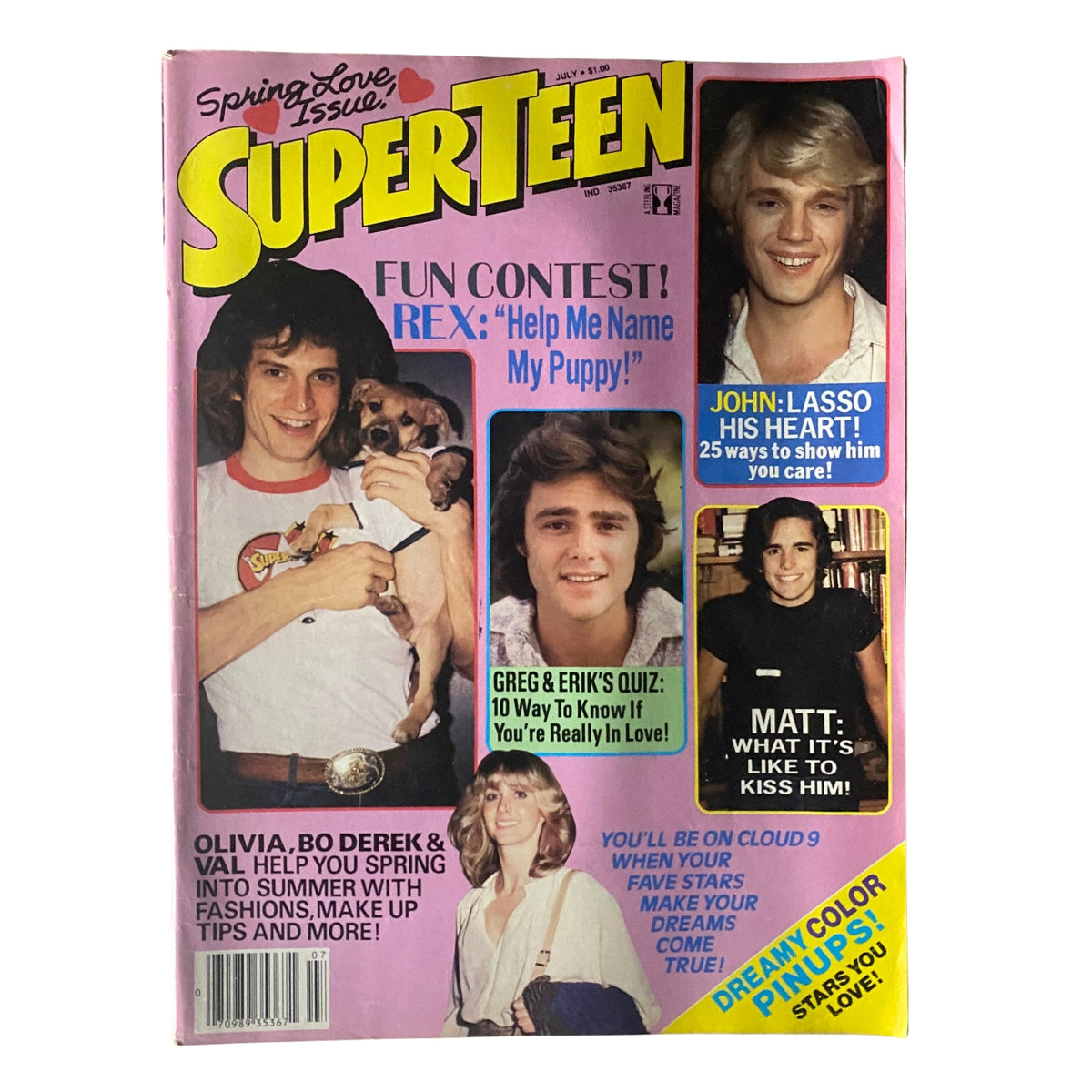 Cover of SuperTeen Magazine July 1981 featuring Rex Smith, John Schneider, and Matt Lattanzi, highlighting a fun contest, celebrity pinups, and summer fashion tips.
