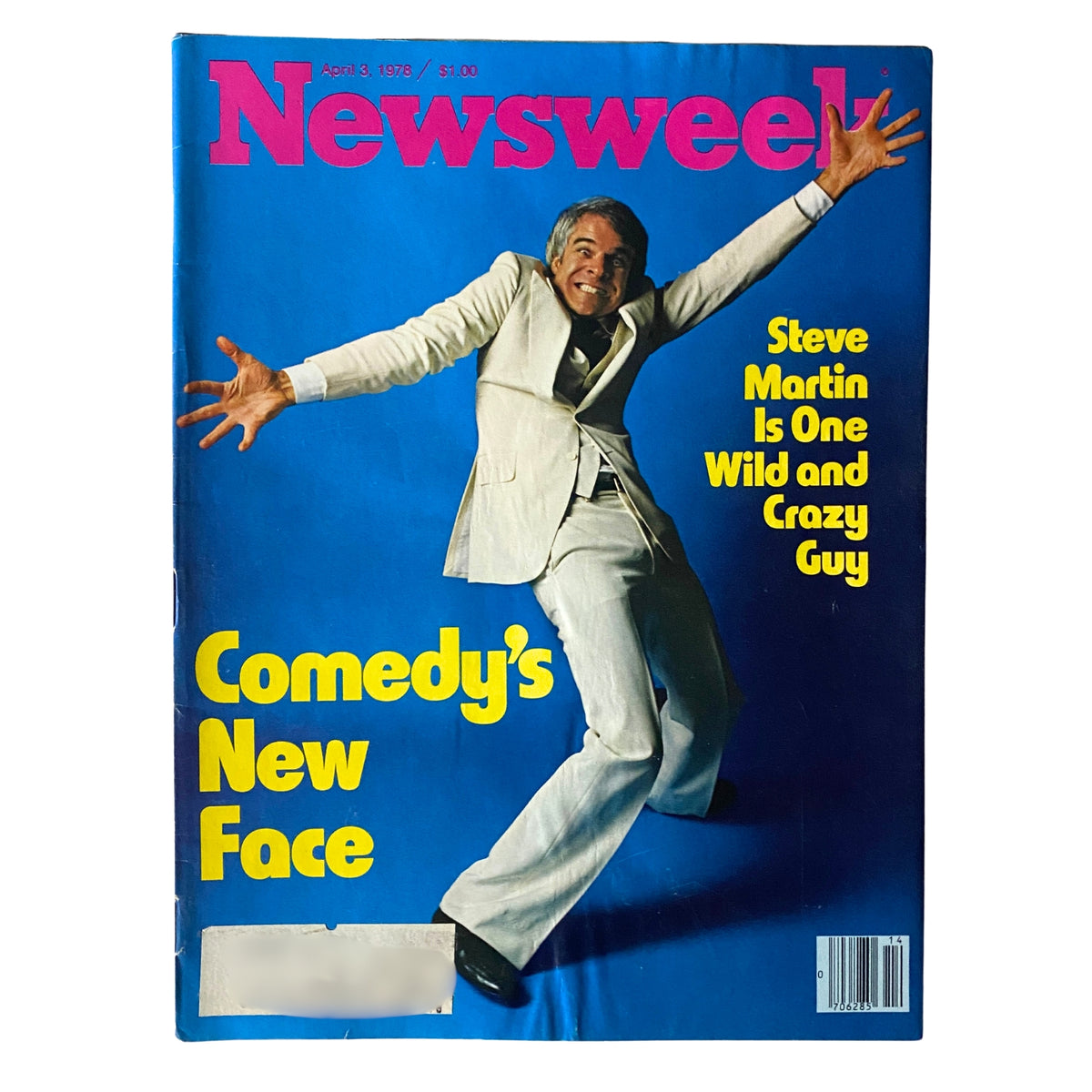 Cover of Newsweek Magazine from April 3, 1978, featuring comedian Steve Martin with the headline 'Comedy's New Face,' showcasing his iconic style and influence in comedy.
