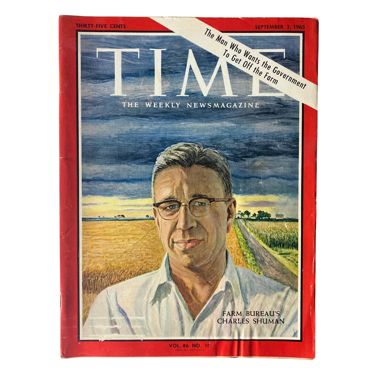 Cover of Time Magazine dated September 3, 1965, featuring Farm Bureau's Charles Shuman, highlighting agricultural policy and rural economics.