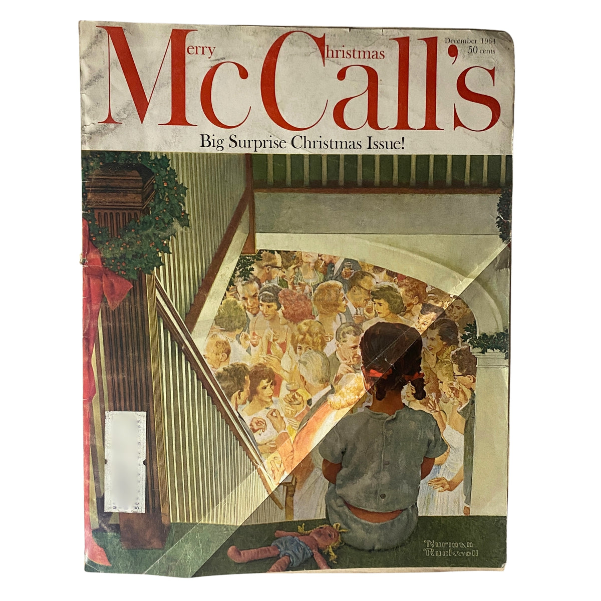 Cover of McCall's Magazine December 1964 featuring artwork by Norman Rockwell, depicting a nostalgic Christmas scene with children, perfect for collectors of vintage magazines.