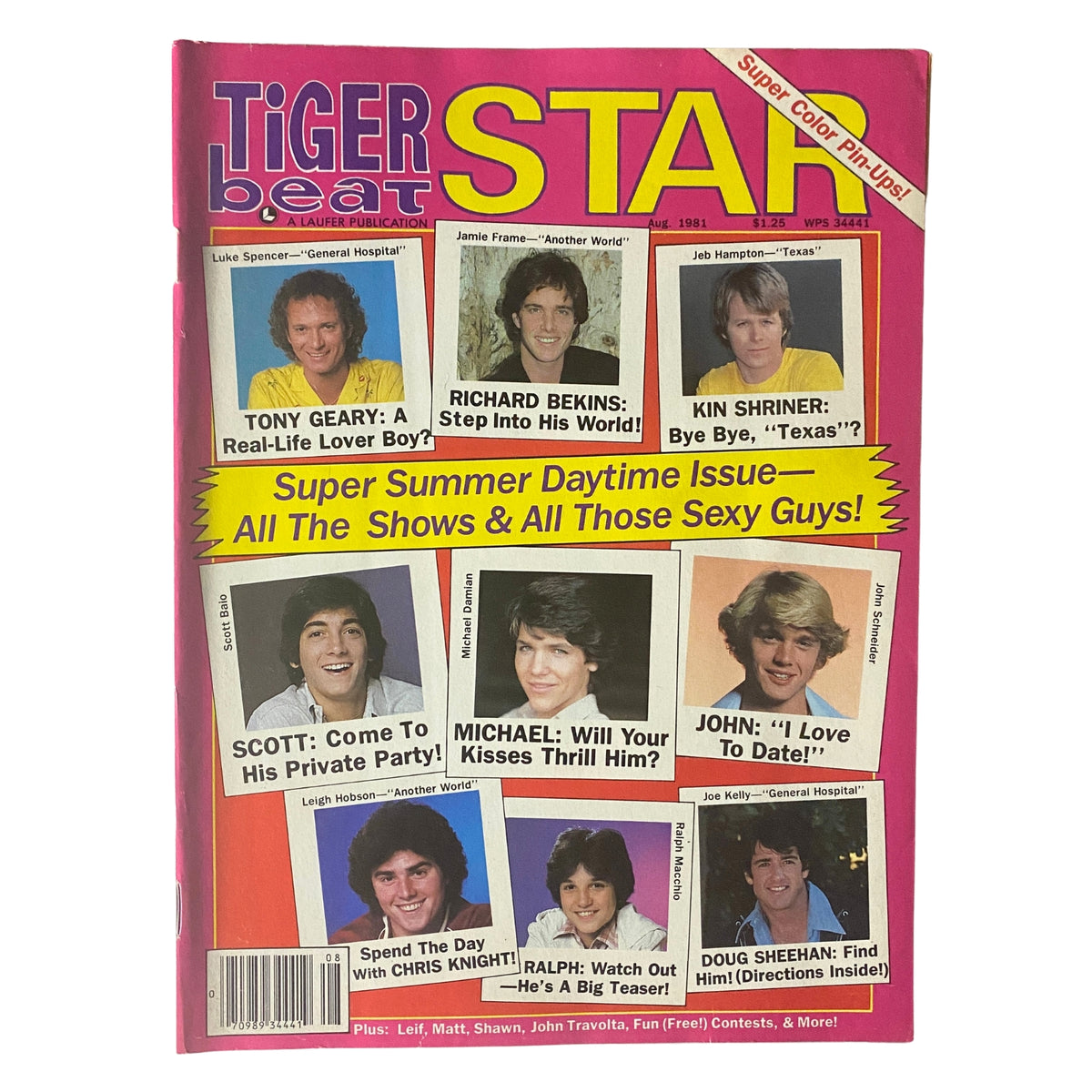 Cover of Tiger Beat Star Magazine August 1981 featuring Tony Geary, Richard Bekins, and others, showcasing vibrant celebrity culture and youth trends from the early '80s.