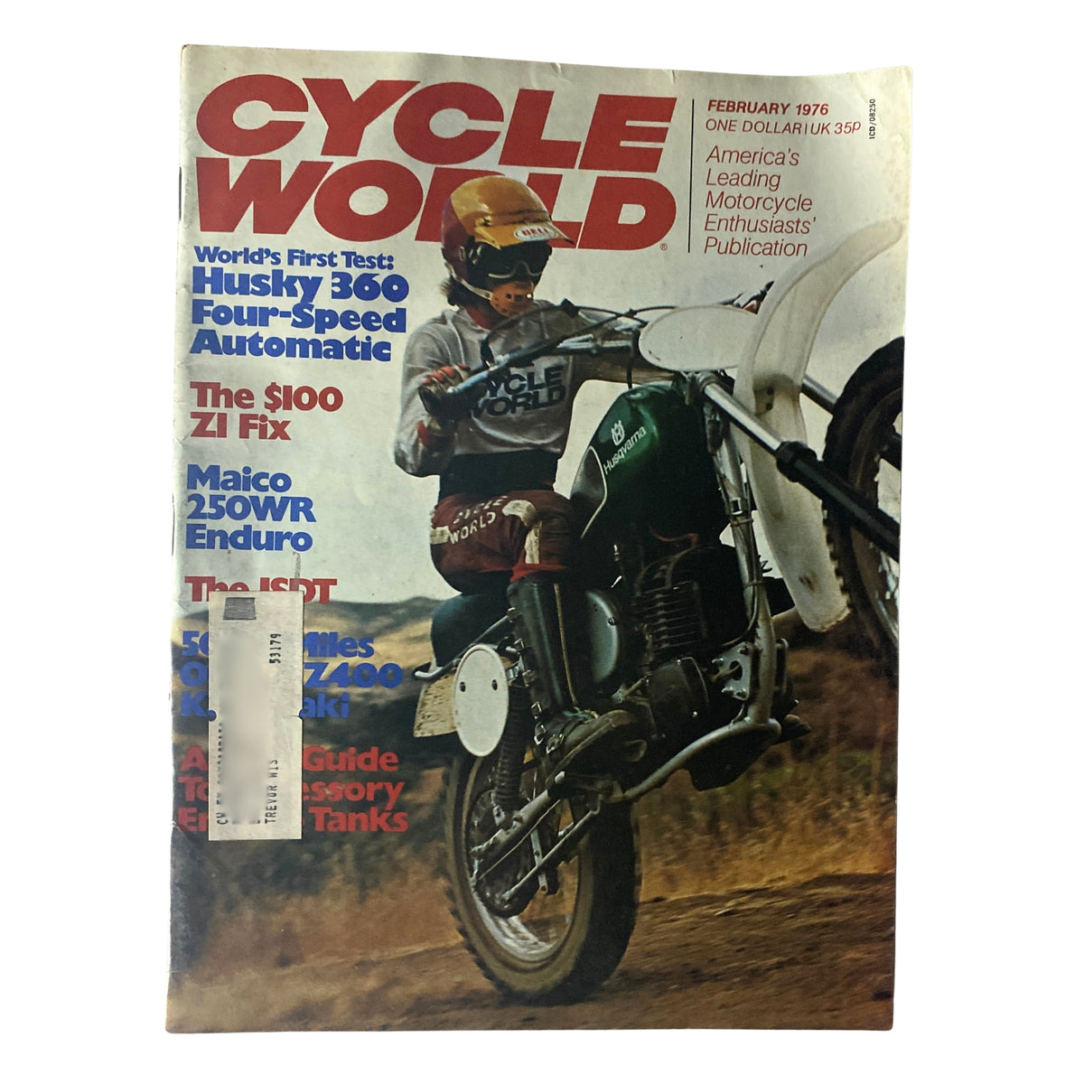 Cycle World Magazine February 1976 cover featuring World's First Test of Husky 360 Four-Speed Automatic, highlighting motocross culture.
