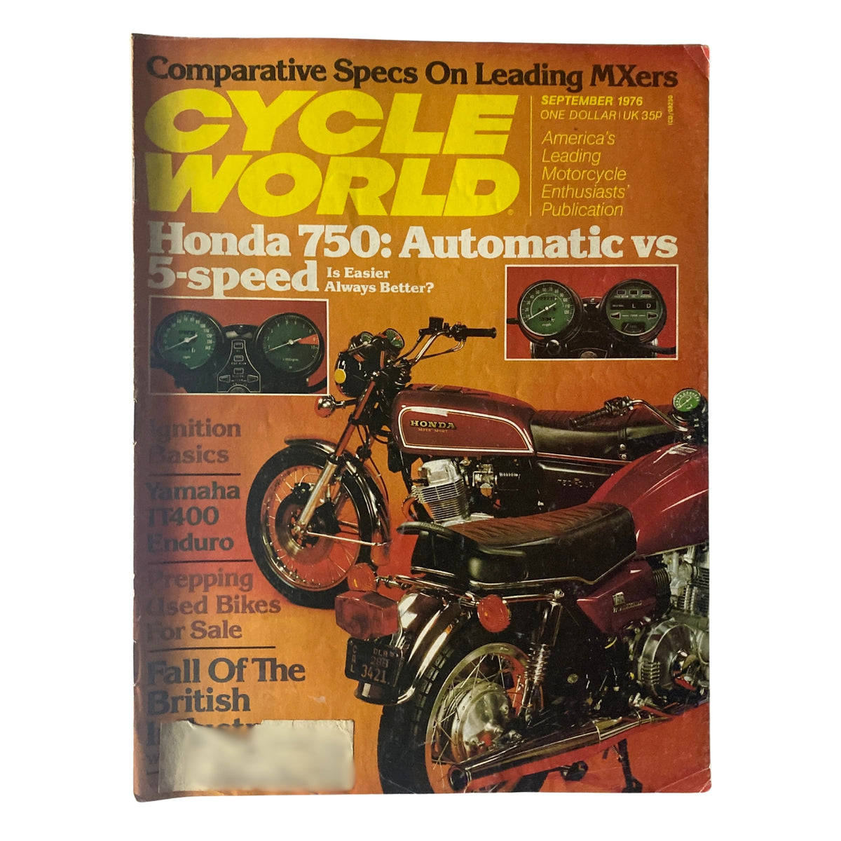 Cycle World Magazine September 1976 cover featuring Honda's Automatic and 5-speed motorcycle models with comparative specifications on leading motorcycles.