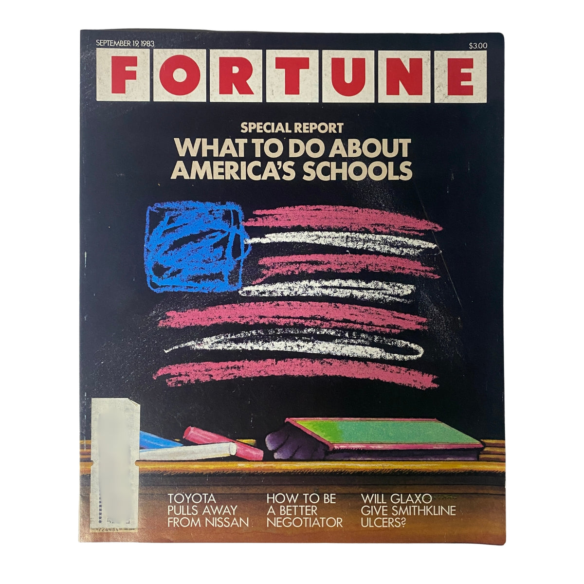 Fortune Magazine September 19, 1983 cover featuring the special report 'What To Do About America's Schools', with a chalkboard design showing a U.S. flag and educational themes.
