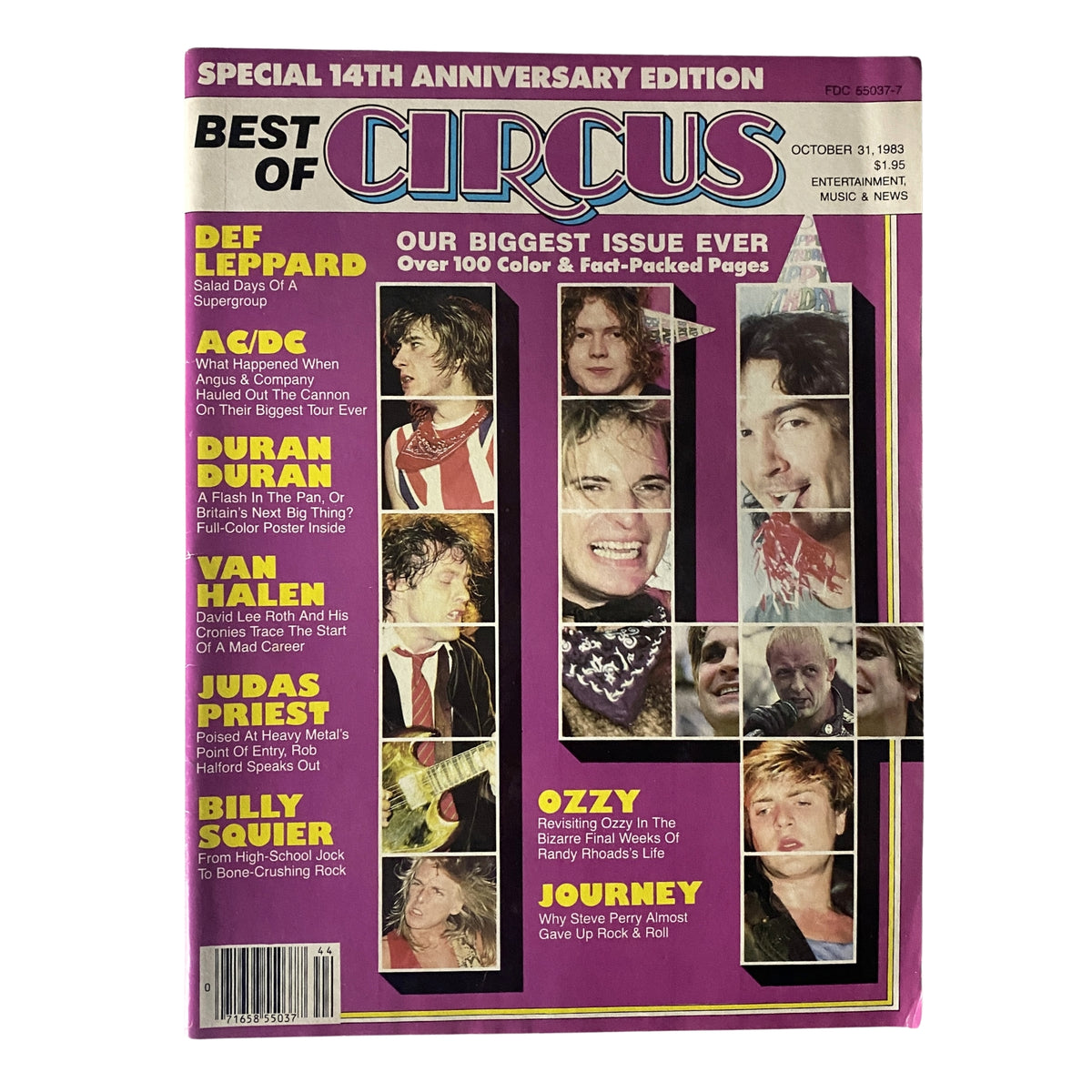 Cover of Circus Magazine October 31, 1983, featuring artists such as Def Leppard, AC/DC, and Duran Duran, celebrating the 14th Anniversary of this iconic music publication.