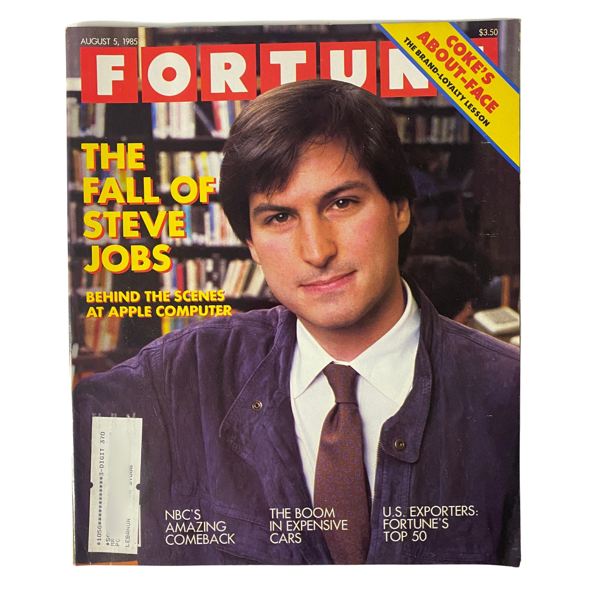 Cover of Fortune Magazine dated August 5, 1985 featuring the title 'The Fall of Steve Jobs' with an image of Steve Jobs, highlighting Apple Computer's leadership challenges.