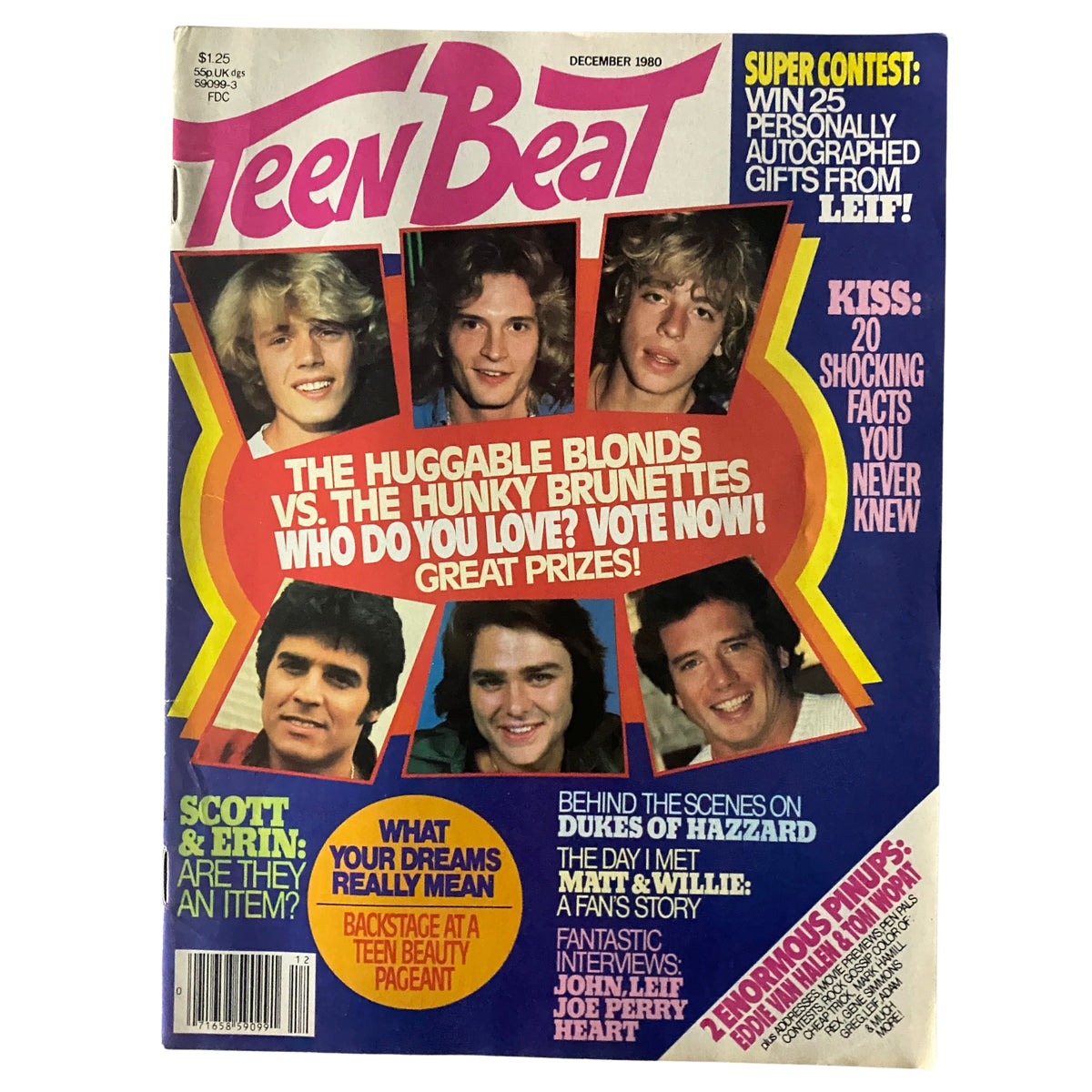 Teen Beat Magazine December 1980 featuring Leif Garrett and Shaun Cassidy, with cover headlines promoting contests and articles about popular teen heartthrobs.